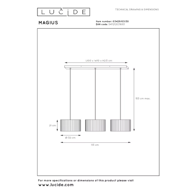 Lampa wisząca 3L light wood MAGIUS 03429/03/30 Lucide